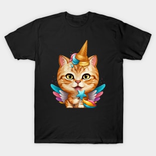 Orange Tabby Cat Ice Cream Unicorn T-Shirt